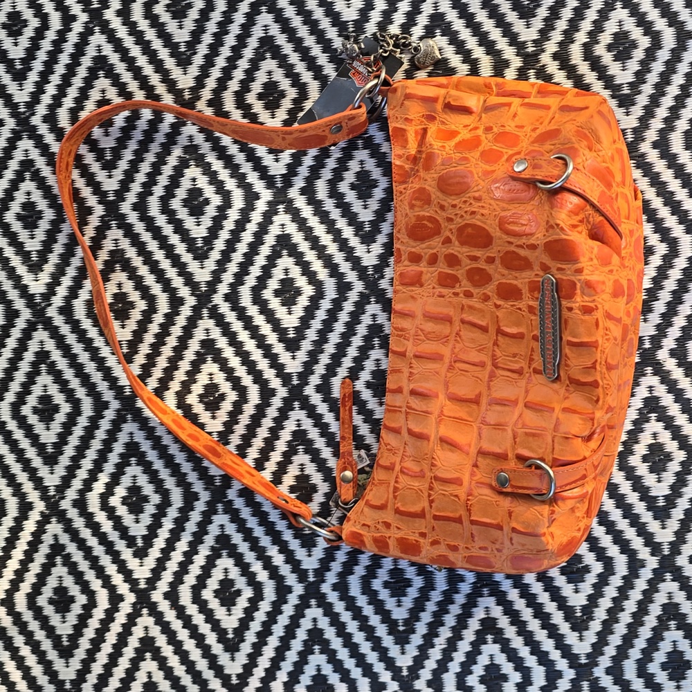 Harley Davidson Orange Croc Embossed Shoulder Bag Leather Croco Collection - Picture 2 of 11